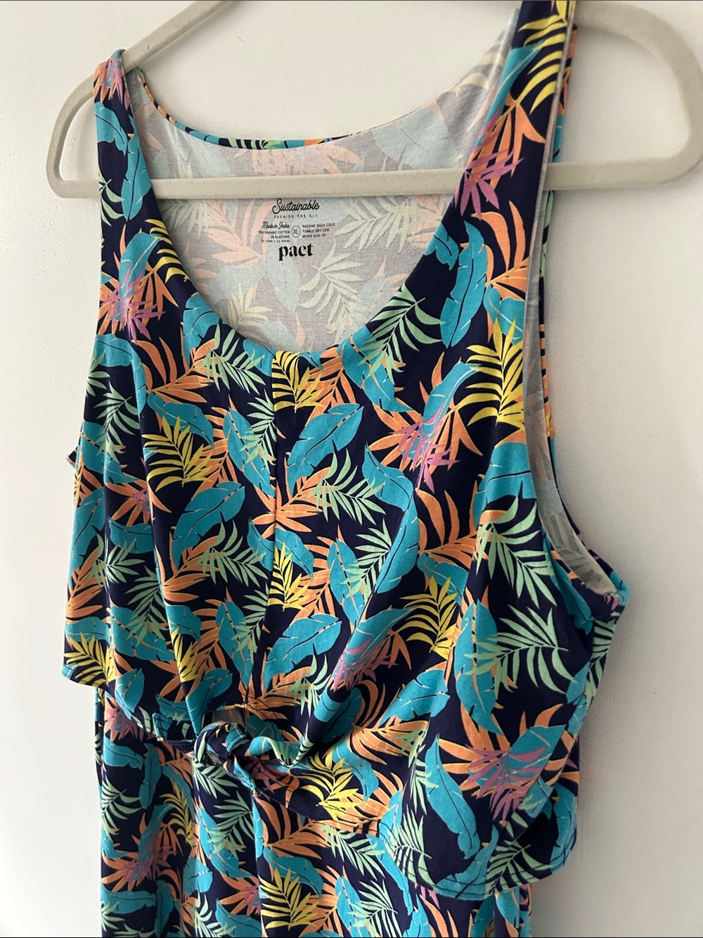 Pact Tropical Leaf Tank Dress Sleeveless Organic Cotton Beach Resort Wear SZ XL - Picture 10 of 11